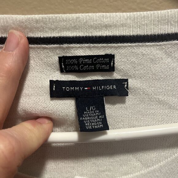 Tommy Hilfiger Women's Blue & White Striped Cardigan L Preppy Nautical Classic - Picture 2 of 11